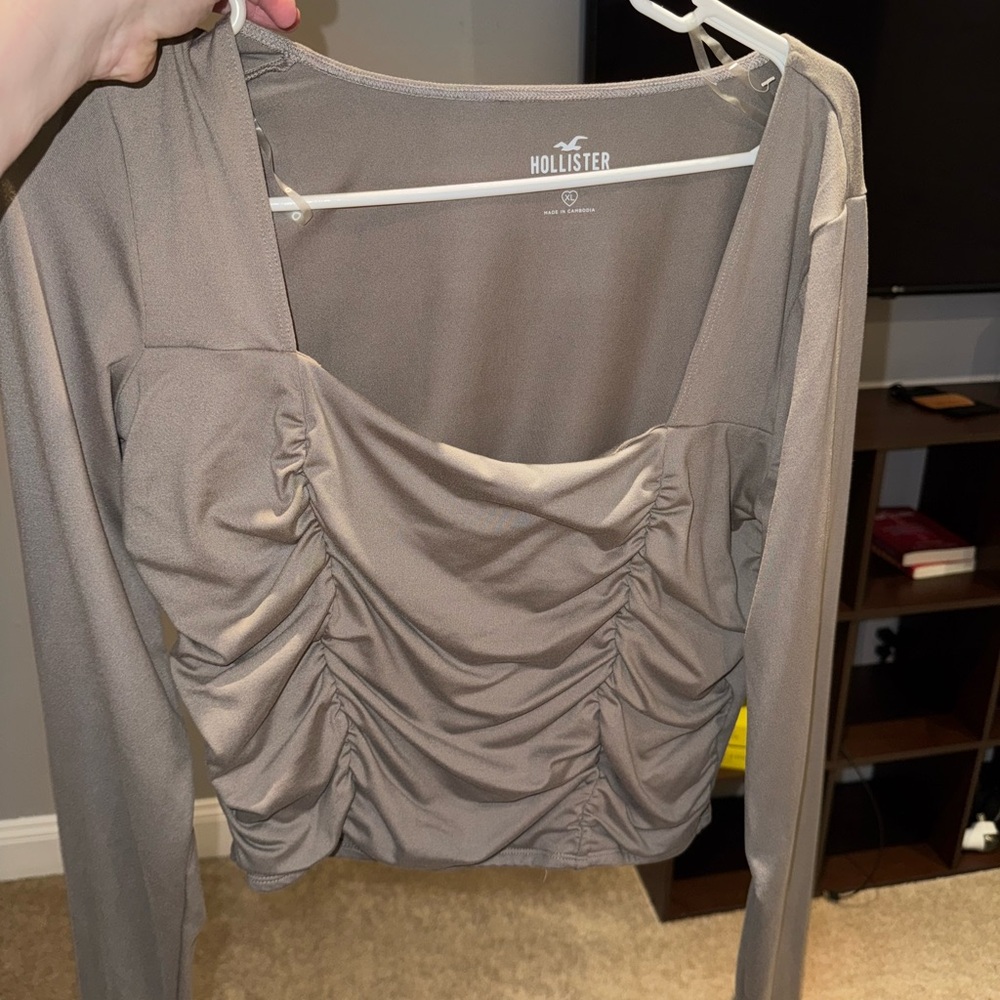 Hollister Gray Ruched Fitted Blouse